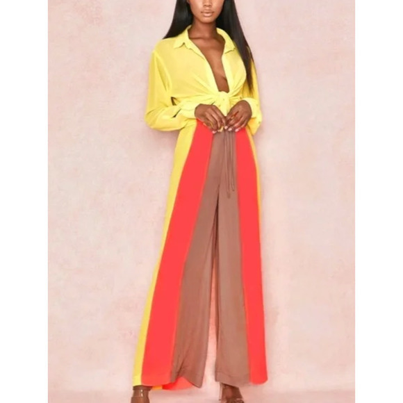 NWT House of CB Striped Margot Pants Women's High Waisted Wide Leg Semi-Sheer XS - Picture 1 of 9